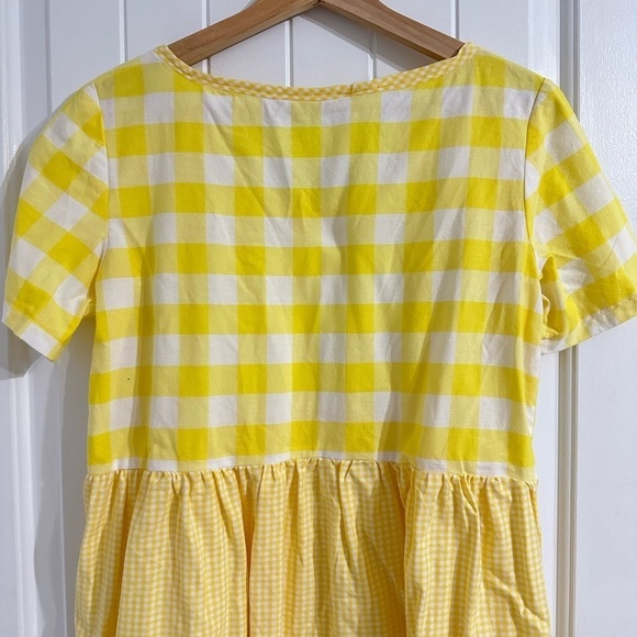 Handmade Yellow Multi-tone Gingham Short Sleeve Dress - Picture 5 of 7